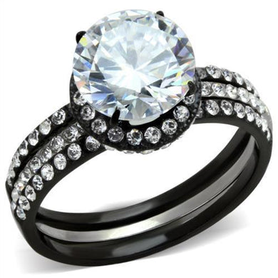 TK1870 - Two-Tone IP Black (Ion Plating) Stainless Steel Ring with AAA Grade CZ  in Clear