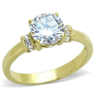 TK1877 - IP Gold(Ion Plating) Stainless Steel Ring with AAA Grade CZ  in Clear