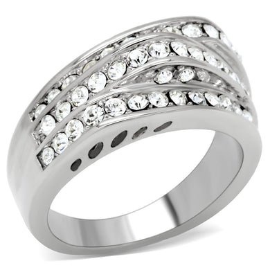 TK188 - High polished (no plating) Stainless Steel Ring with Top Grade Crystal  in Clear