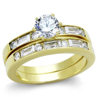 TK1897 - IP Gold(Ion Plating) Stainless Steel Ring with AAA Grade CZ  in Clear
