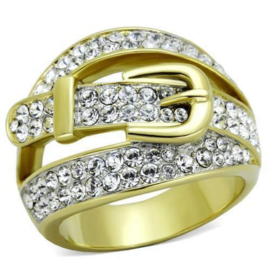 TK1906 - Two-Tone IP Gold (Ion Plating) Stainless Steel Ring with Top Grade Crystal  in Clear