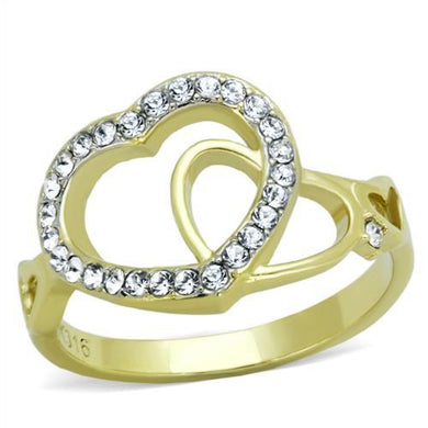 TK1908 - Two-Tone IP Gold (Ion Plating) Stainless Steel Ring with Top Grade Crystal  in Clear