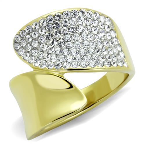 TK1912 - Two-Tone IP Gold (Ion Plating) Stainless Steel Ring with Top Grade Crystal  in Clear