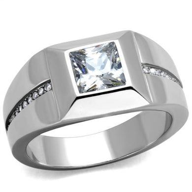 TK1916 - High polished (no plating) Stainless Steel Ring with AAA Grade CZ  in Clear