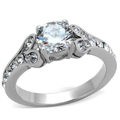 TK1918 - High polished (no plating) Stainless Steel Ring with AAA Grade CZ  in Clear