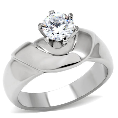 TK191 - High polished (no plating) Stainless Steel Ring with AAA Grade CZ  in Clear