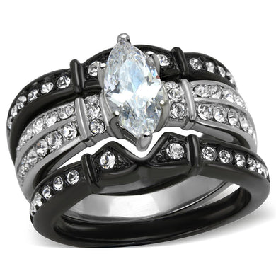 TK1922 - Two-Tone IP Black Stainless Steel Ring with AAA Grade CZ  in Clear