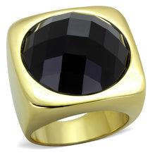Load image into Gallery viewer, TK1925 - IP Gold(Ion Plating) Stainless Steel Ring with Synthetic Synthetic Stone in Jet