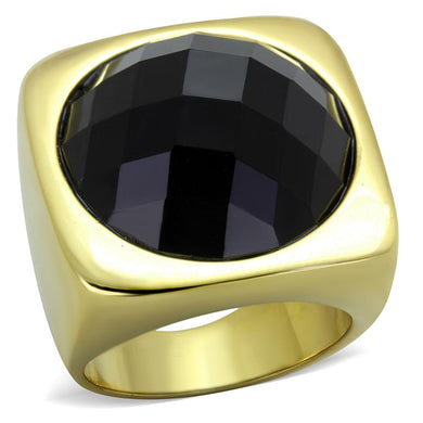 TK1925 - IP Gold(Ion Plating) Stainless Steel Ring with Synthetic Synthetic Stone in Jet