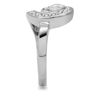 TK195 - High polished (no plating) Stainless Steel Ring with AAA Grade CZ  in Clear