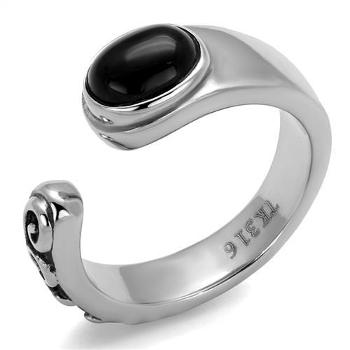 TK1971 - High polished (no plating) Stainless Steel Ring with Synthetic Onyx in Jet