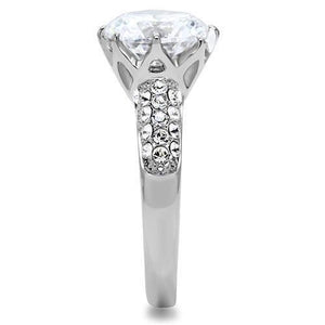 TK197 - High polished (no plating) Stainless Steel Ring with AAA Grade CZ  in Clear
