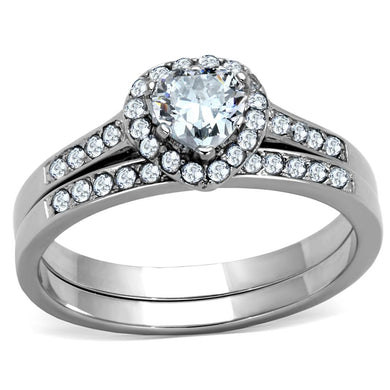 TK1W161 - High polished (no plating) Stainless Steel Ring with AAA Grade CZ  in Clear