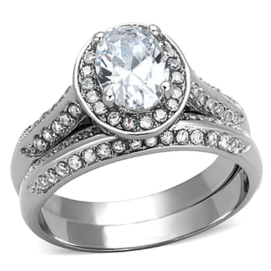 TK1W163 - High polished (no plating) Stainless Steel Ring with AAA Grade CZ  in Clear