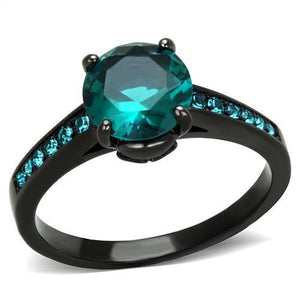 TK2014 - IP Black(Ion Plating) Stainless Steel Ring with Synthetic Synthetic Glass in Blue Zircon