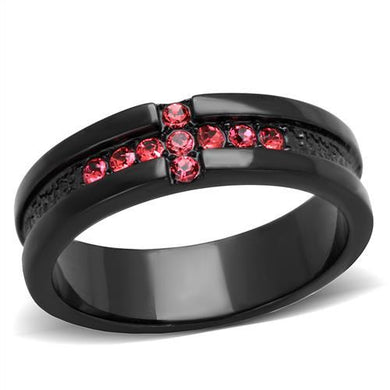 TK2017 - IP Black(Ion Plating) Stainless Steel Ring with Top Grade Crystal  in Rose