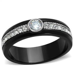TK2019 - Two-Tone IP Black (Ion Plating) Stainless Steel Ring with AAA Grade CZ  in Clear