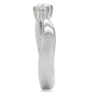 TK201 - High polished (no plating) Stainless Steel Ring with AAA Grade CZ  in Clear