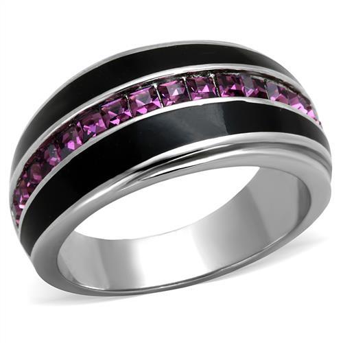 TK2023 - High polished (no plating) Stainless Steel Ring with Top Grade Crystal  in Amethyst