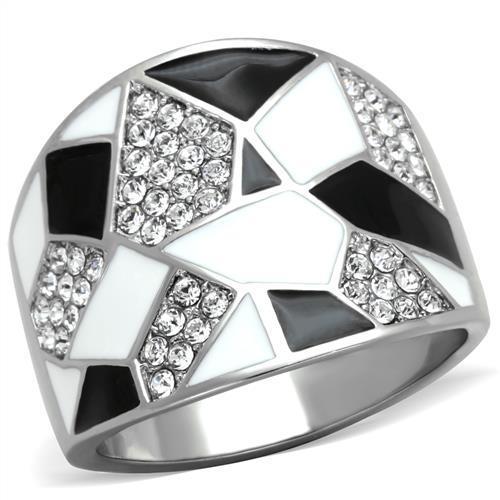 TK2024 - High polished (no plating) Stainless Steel Ring with Top Grade Crystal  in Clear