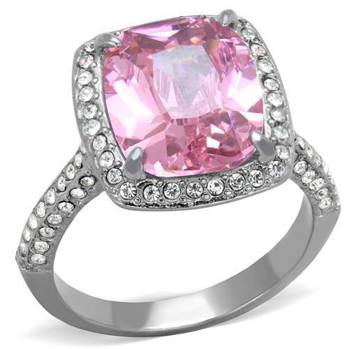 TK2027 - High polished (no plating) Stainless Steel Ring with AAA Grade CZ  in Rose