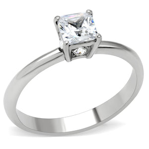 TK202 - High polished (no plating) Stainless Steel Ring with AAA Grade CZ  in Clear