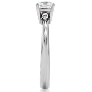 TK202 - High polished (no plating) Stainless Steel Ring with AAA Grade CZ  in Clear