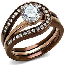Load image into Gallery viewer, TK2032LC - IP Rose Gold &amp; IP light Coffee Stainless Steel Ring with AAA Grade CZ  in Clear