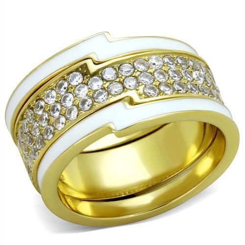 TK2035 - IP Gold(Ion Plating) Stainless Steel Ring with AAA Grade CZ  in Clear