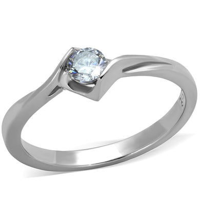 TK2042 - High polished (no plating) Stainless Steel Ring with AAA Grade CZ  in Clear