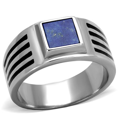 TK2047 - High polished (no plating) Stainless Steel Ring with Precious Stone Lapis in Montana