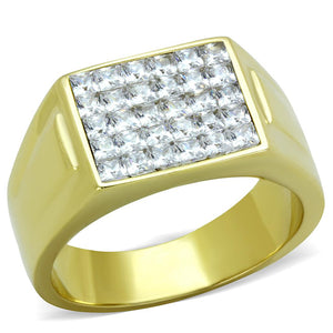TK2048 - IP Gold(Ion Plating) Stainless Steel Ring with AAA Grade CZ  in Clear