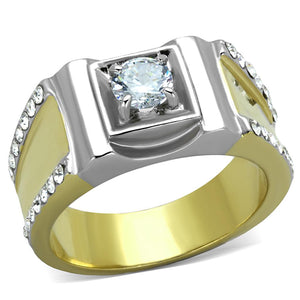 TK2049 - Two-Tone IP Gold (Ion Plating) Stainless Steel Ring with AAA Grade CZ  in Clear