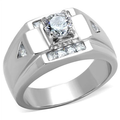 TK2052 - High polished (no plating) Stainless Steel Ring with AAA Grade CZ  in Clear