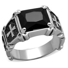 Load image into Gallery viewer, TK2055 - High polished (no plating) Stainless Steel Ring with Synthetic Synthetic Glass in Jet