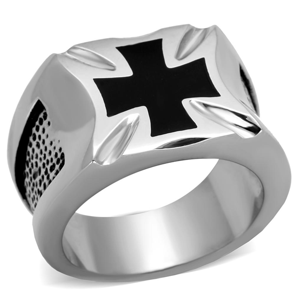 TK2064 - High polished (no plating) Stainless Steel Ring with Epoxy  in Jet