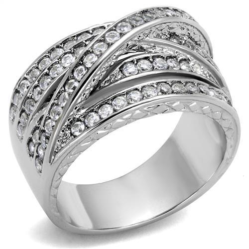 TK2096 - High polished (no plating) Stainless Steel Ring with AAA Grade CZ  in Clear