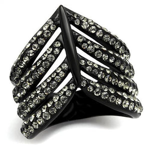 TK2097 - IP Black(Ion Plating) Stainless Steel Ring with Top Grade Crystal  in Black Diamond
