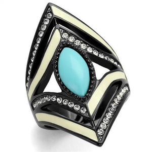 TK2099 - IP Black(Ion Plating) Stainless Steel Ring with Synthetic Turquoise in Sea Blue