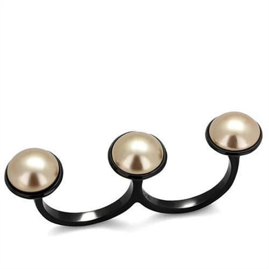 TK2104 - IP Black(Ion Plating) Stainless Steel Ring with Synthetic Pearl in Metallic Light Gold