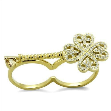 TK2106 - IP Gold(Ion Plating) Stainless Steel Ring with AAA Grade CZ  in Champagne