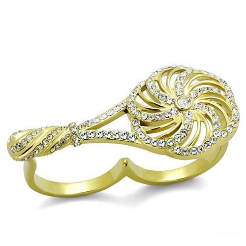 TK2107 - IP Gold(Ion Plating) Stainless Steel Ring with Top Grade Crystal  in Clear