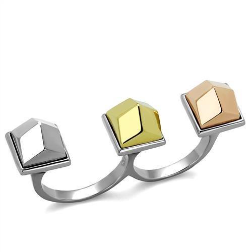 TK2109 - Three Tone (IP Gold & IP Rose Gold & High Polished) Stainless Steel Ring with No Stone