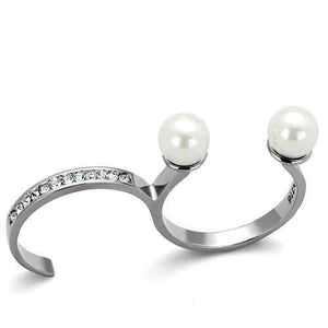 TK2110 - High polished (no plating) Stainless Steel Ring with Synthetic Pearl in White