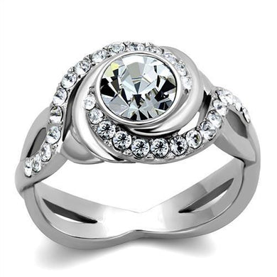 TK2111 - High polished (no plating) Stainless Steel Ring with Top Grade Crystal  in Clear