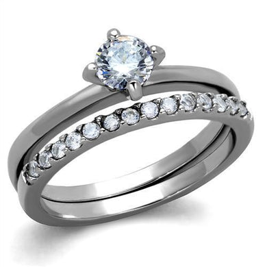 TK2115 - High polished (no plating) Stainless Steel Ring with AAA Grade CZ  in Clear