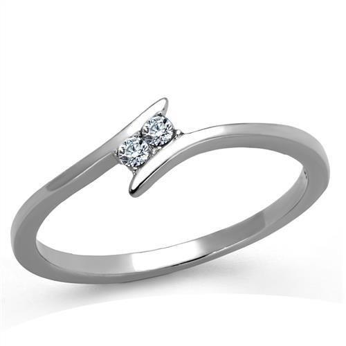 TK2121 - High polished (no plating) Stainless Steel Ring with AAA Grade CZ  in Clear