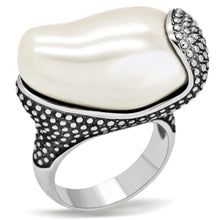 Load image into Gallery viewer, TK212 - High polished (no plating) Stainless Steel Ring with Synthetic Synthetic Stone in White