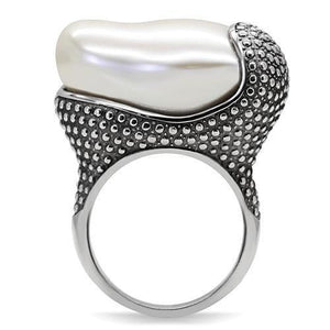 TK212 - High polished (no plating) Stainless Steel Ring with Synthetic Synthetic Stone in White