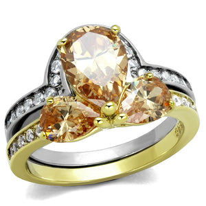 TK2132 - Two-Tone IP Gold (Ion Plating) Stainless Steel Ring with AAA Grade CZ  in Champagne